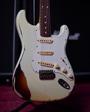 Fender Japan Olympic White over Sunburst Stratocaster Heavy Relic 1992