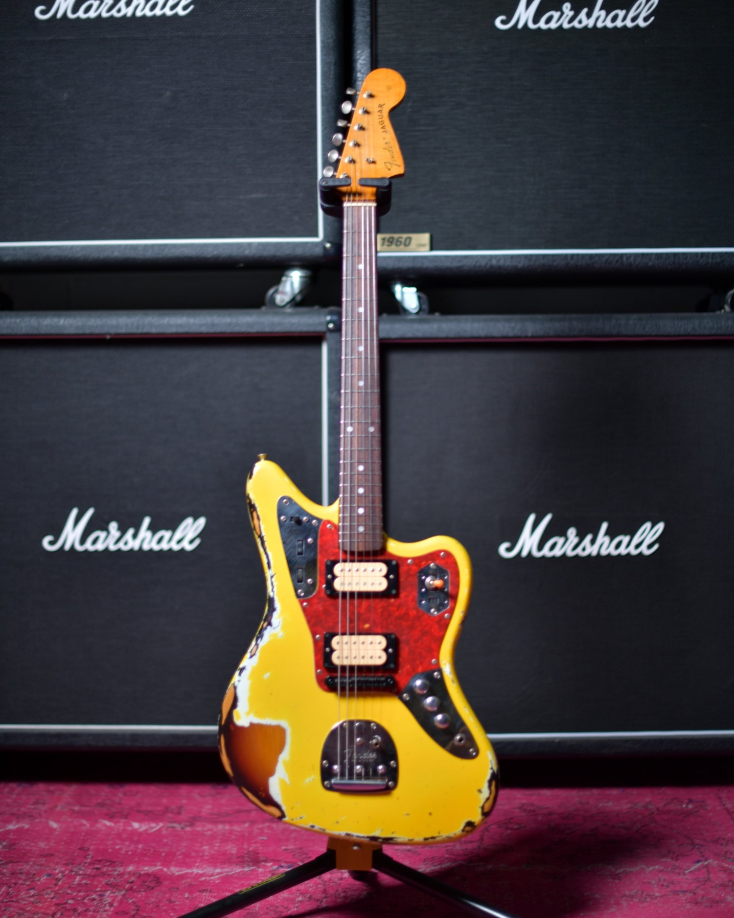 Fender Japan Jaguar Kurt Cobain Graffiti Yellow over Sunburst 